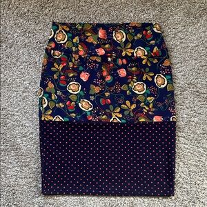 LuLaRoe Navy Floral and Dot Pencil Skirt